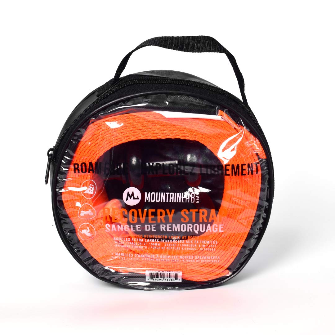 Mountain Lab Cinghia di traino per ingranaggi da 5 m, resistente, con passanti sovradimensionati e caribiner da 5 tonnellate, capacità 4500 kg, corda da traino per il recupero di camion, ATV, UTV
