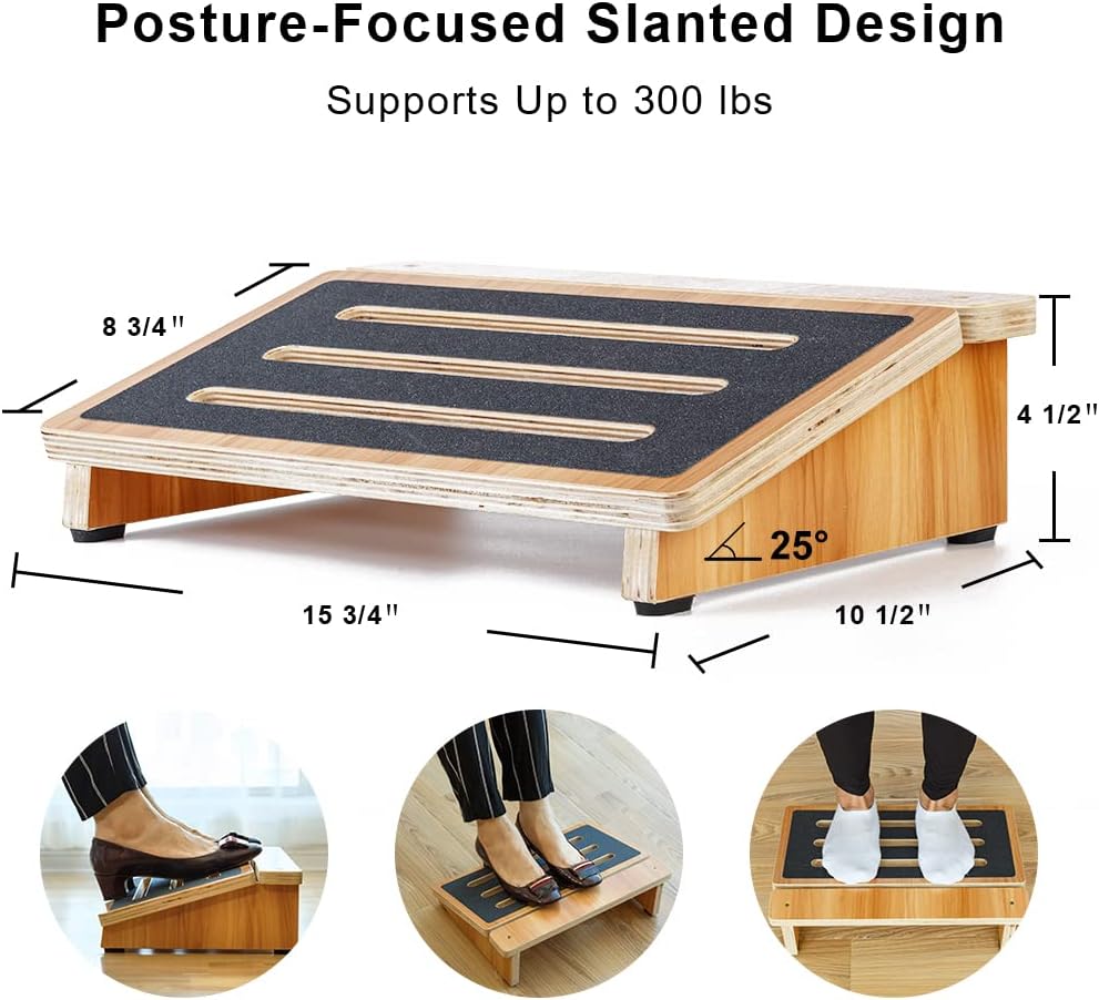 Ergonomic Wooden Foot Rest with Non-Slip Surface
