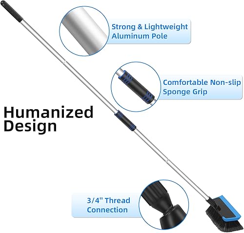 Miniatura 8 de Cepillo de lavado de automóvil de 62 pulgadas con mango largo, cerdas suaves sin arañazos, resistente para lavado de autos, kit completo de cepillo