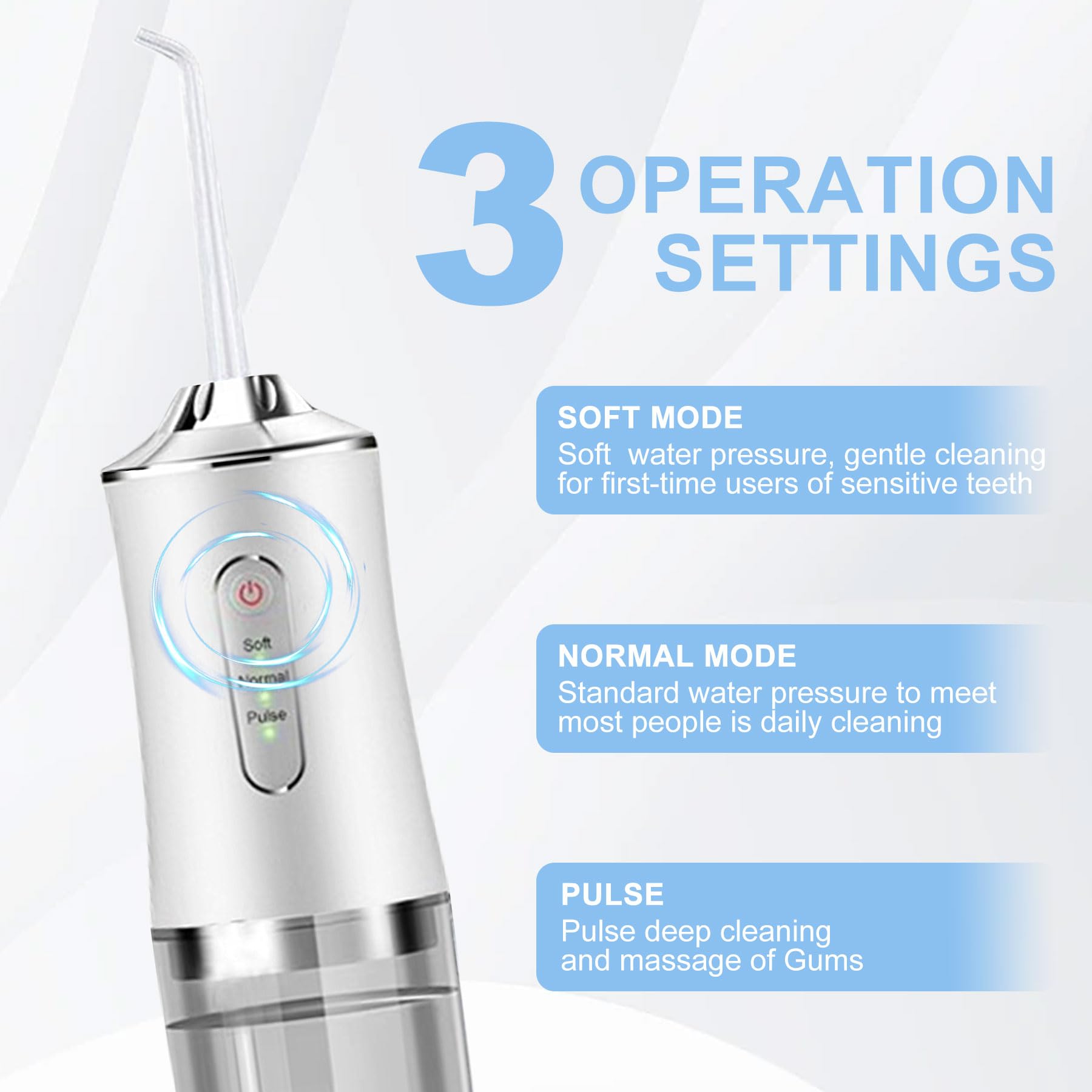 MeYuxg Oral Irrigator, Wireless, Portable Electric Tooth Cleaner, 3 Modes & 4 Nozzles, IPX7 Waterproof, 220 ml, White - Image 3