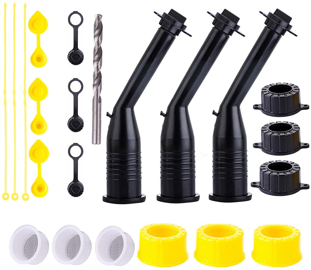 Gas Can Spout Replacement Kit with Fuel Can Nozzles Screw Collar Vent Cap Drill Bit for Old Style Plastic Gas Can 1/2/5/10 Gallon Fit for Midwest Gott Scepter Briggs Rubbermain Blitz