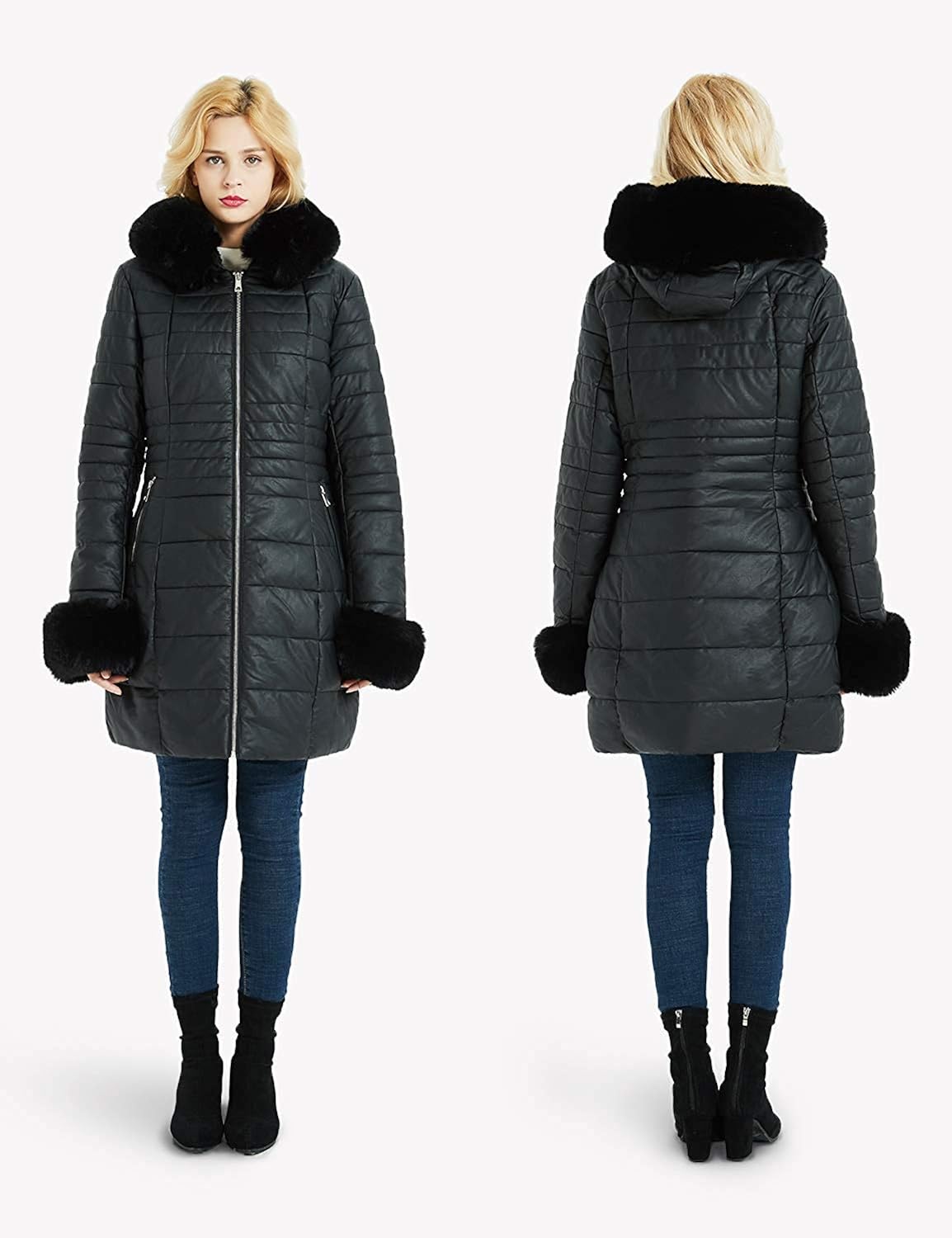 manteau long daim fourrure femme