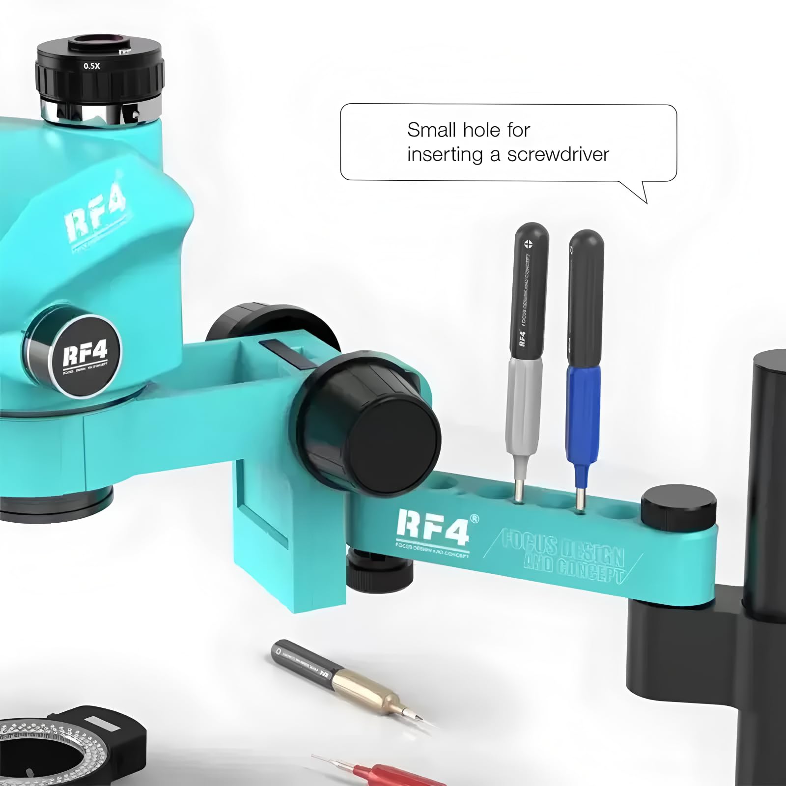 Microscopio estereoscópico trinocular con Brazo articulado de rotación 360°, Base de Campo Amplio, Compatible con cámara HDMI 4K/2K y teléfono para Soldadura y reparación de PCB (RF-6555PROMAX-F019)