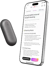 Gravador de voz com IA, gravador de voz PLAUD NotePin, controle de aplicativo, anotador com IA, transcrição e resumo com IA, suporte para 112 idiomas, memória de 64 GB, gravador de áudio, cinza