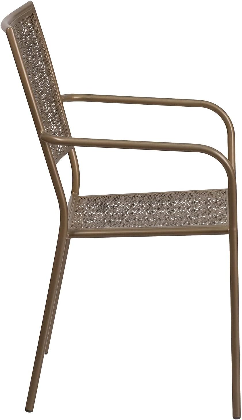 Flash Furniture Commercial Grade Gold Indoor-Outdoor Steel Patio Arm Chair with Square Back