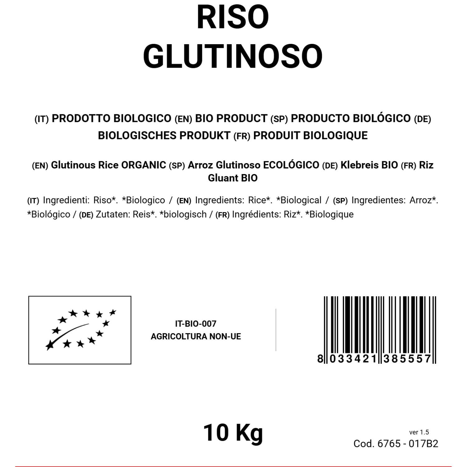 Bongiovanni Bontà Naturali Klebreis 10 kg BIO Glutenfrei Asiatischer Reis