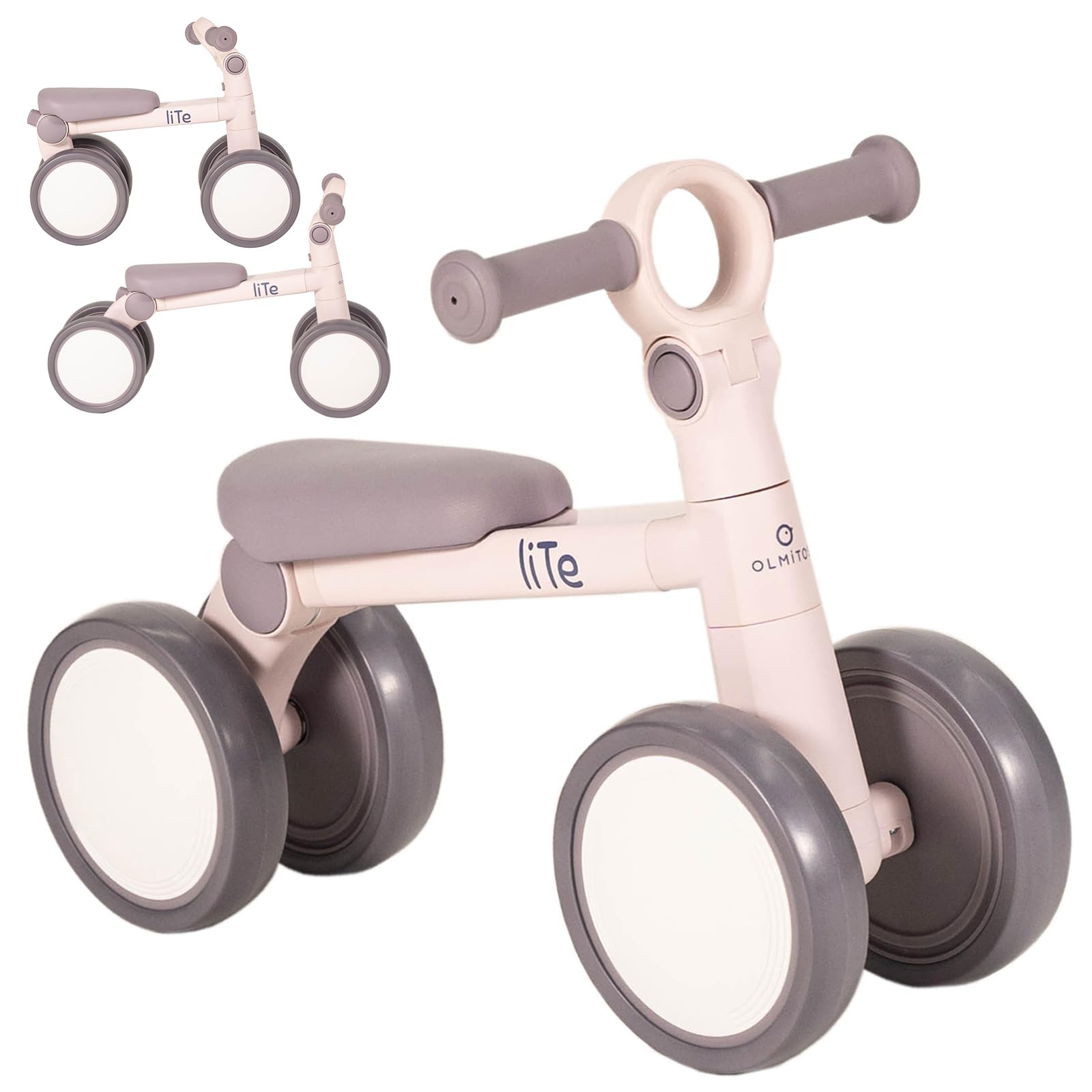 Olmitos – Bicicleta sin Pedales de Equilibrio a Partir 1 año Lite para niños – Juguetes bebé de 12 Meses - Ligera, Estable y Ajustable, 4 Ruedas – Correpasillos Ideal para Desarrollo (Rosa)