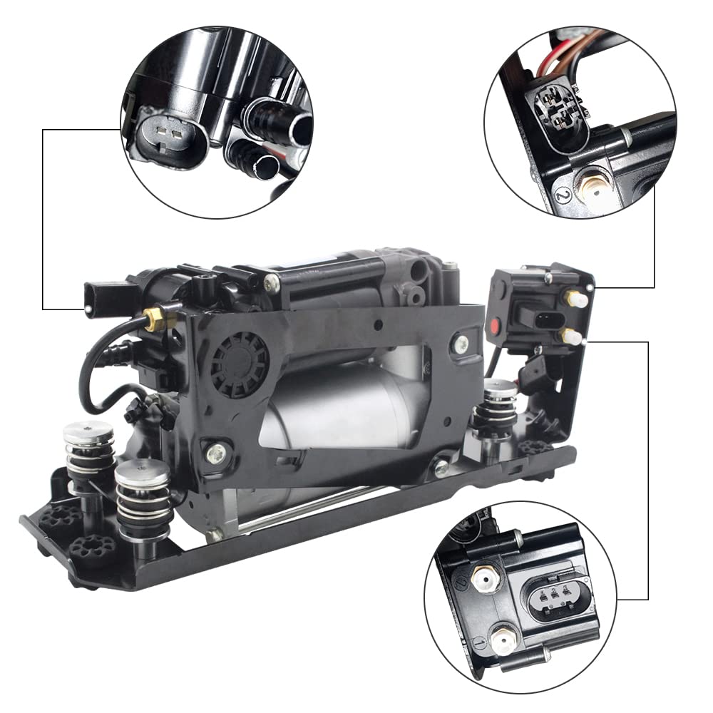 Conjunto de bomba de aire de bloque de válvula de compresor de suspensión de aire con válvula de distribución y soporte compatible con BMW Serie 5 7 F02 F11 37206864215 37206794465