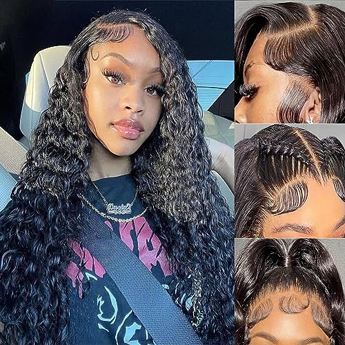 Water Wave Lace Front Wigs Human Hair 13x4 Wet and Wavy Lace Front Wigs Human Hair Pre Plucked HD Water Wave Wigs 24 Inch Curly Lace Front Wigs Human Hair for Black Women 180 Density Natural Color
