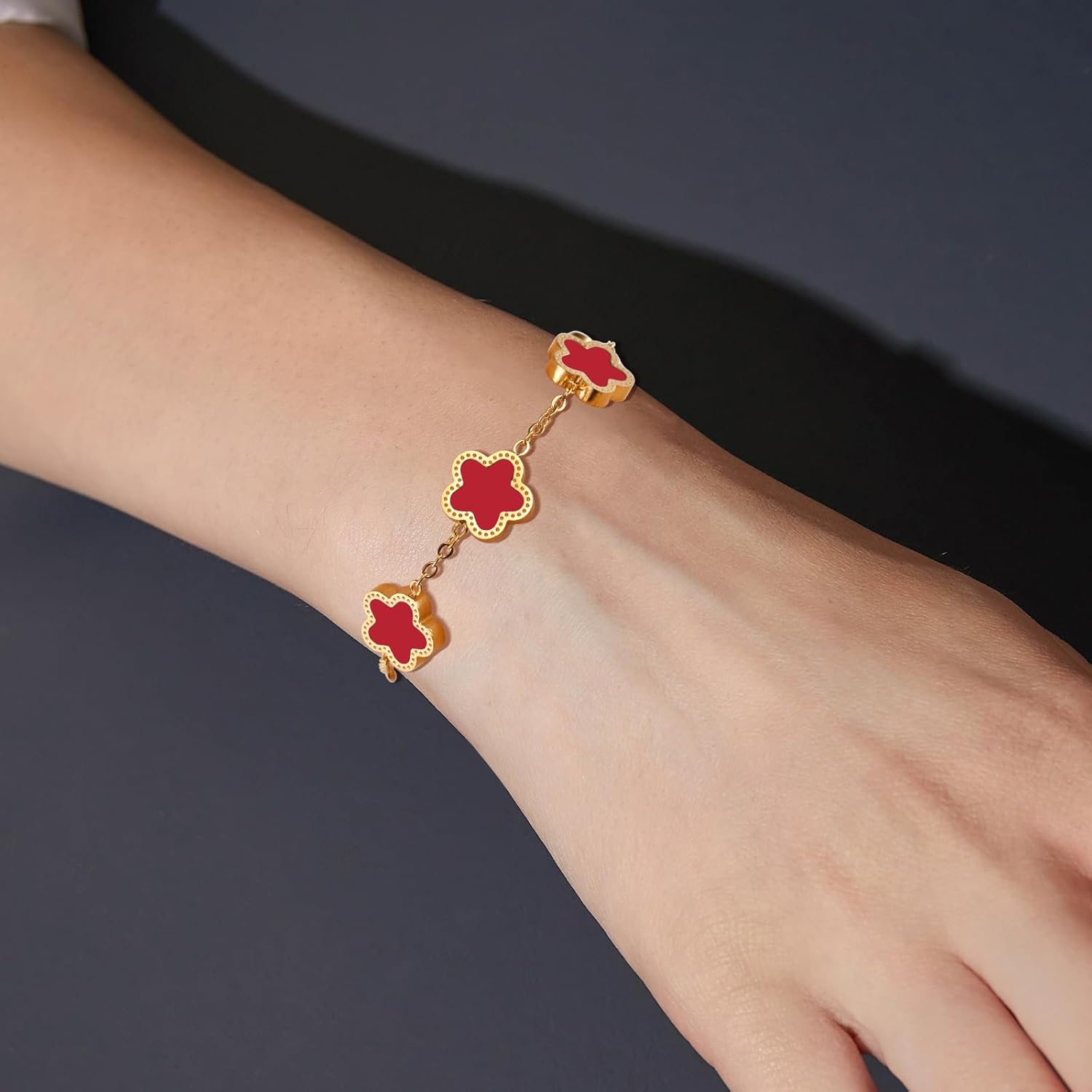 Lucky Clover Jewelry Set 18K Gold Plated Five Leaf Clover Necklace Bracelet Earrings Set Flower Jewelry Sets Birthday Gifts for Women - Image 4