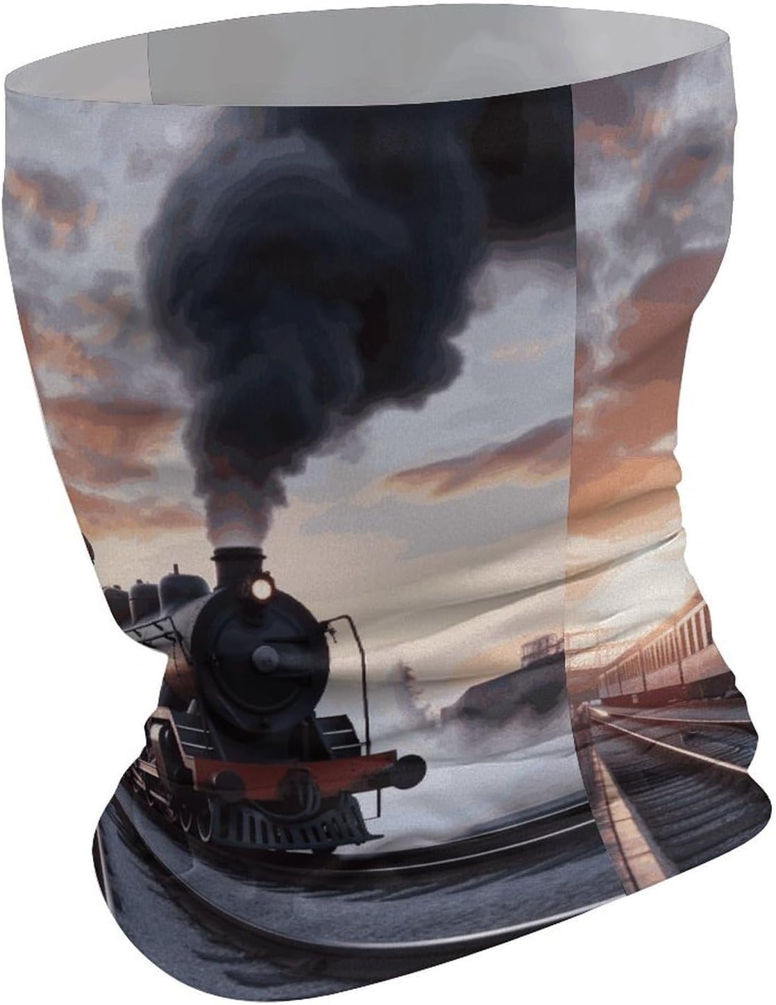 Steam Train Depart Sunset Neck Gaiter for Men Women Cooling Breathable Face Mask Scarf Windproof Hiking Bandana Soft Face Cover High-elastic Magic Scarf Headband for Cycling Running