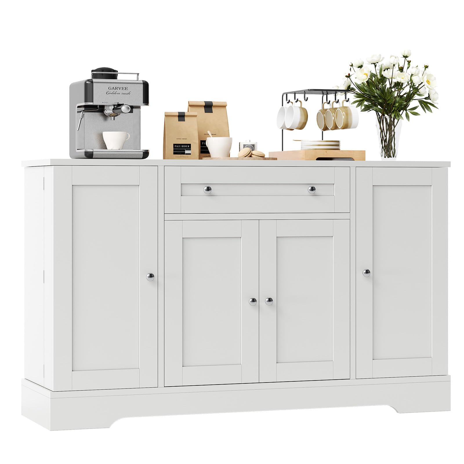 Photo 1 of ***UPDATED 6/14*** MegaChoice Modern Sideboard Buffet Cabinet with Storage, 55 in Wood Coffee Bar Cabinet with Drawer, Shelves & Door Shelves, Buffet Table Credenzas for Kitchen Dining Room Living Room, White