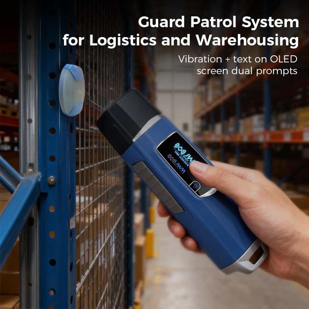 JWM RFID Guard Tour System con linterna, pantalla OLED y termómetro integrado, lector de patrulla de seguridad con software gratuito de nube y autónomo para hotel, almacén y patrulla logística