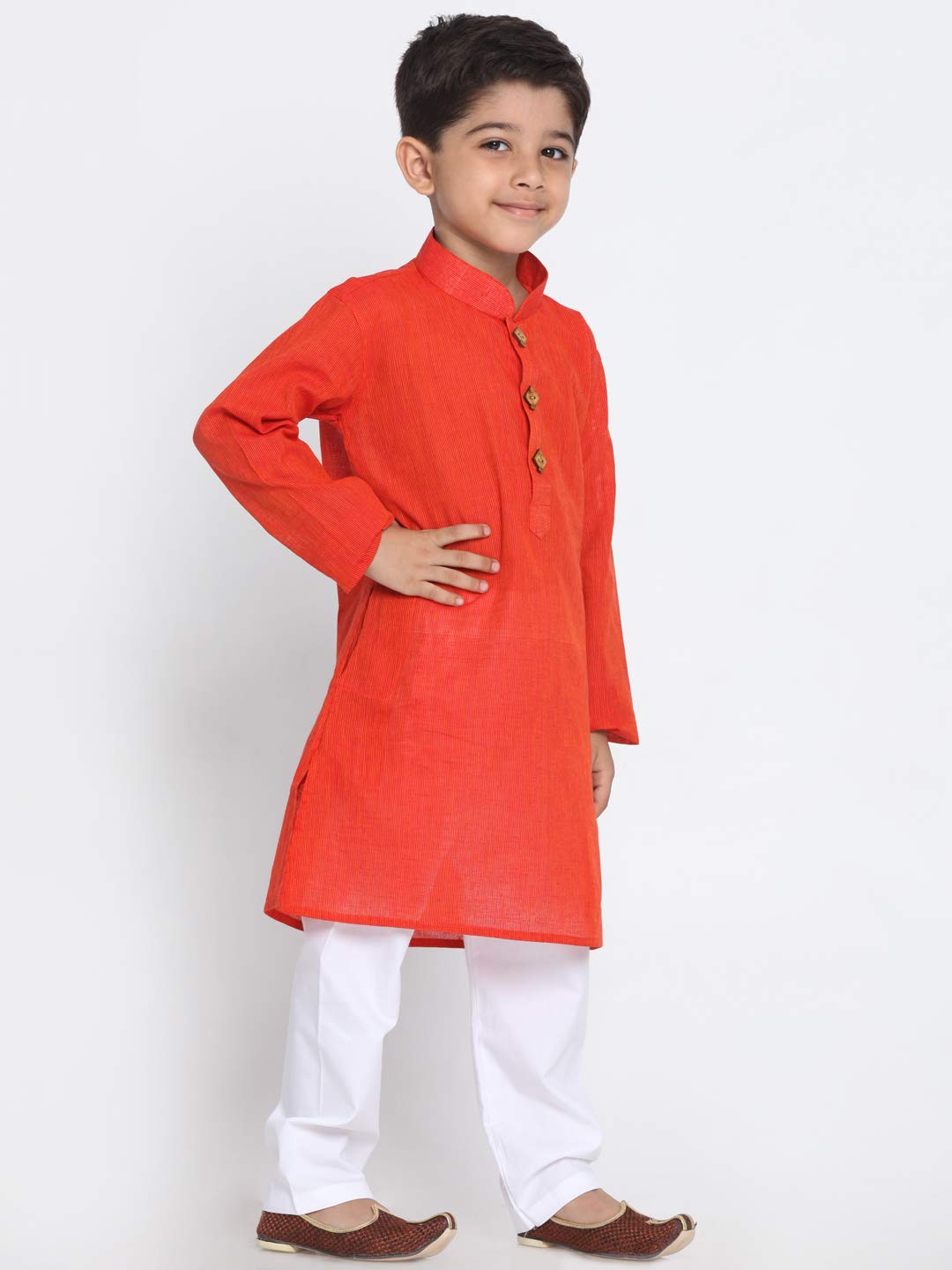 Jbn Creation Boys Pure Cotton Red And White Kurta Pyjama Set - Ethnic Elegance For Festivals | Comfortable Traditional Pure South Handloom Cotton Kurta Pyjama For Kids_Jbnbk070Rdnpwh_34L