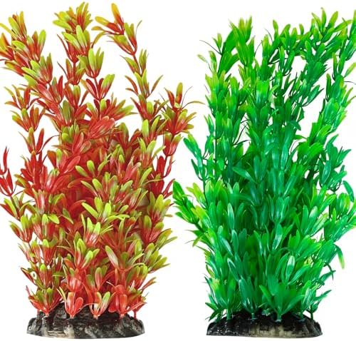 Vivifying 2pcs Künstliche Aquarium-Pflanzen, Kunststoff, 25 cm (Rot/Grün) | Große Dekopflanzen in Rot und Grün, für Aquarien und Fischbecken, pflegeleichte Dekoration ohne Bewässer