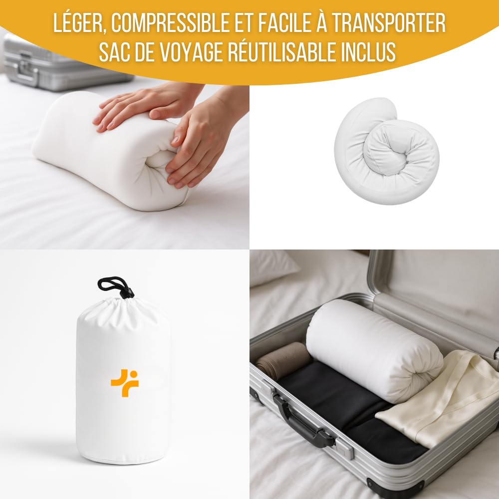 Inphysio Oreiller Confort Ultime – Oreiller à mémoire de Forme au Confort Nuage, léger et Compressible, avec taie Douce Respirante et Sac de Voyage Inclus – 57 x 35 x 12 cm