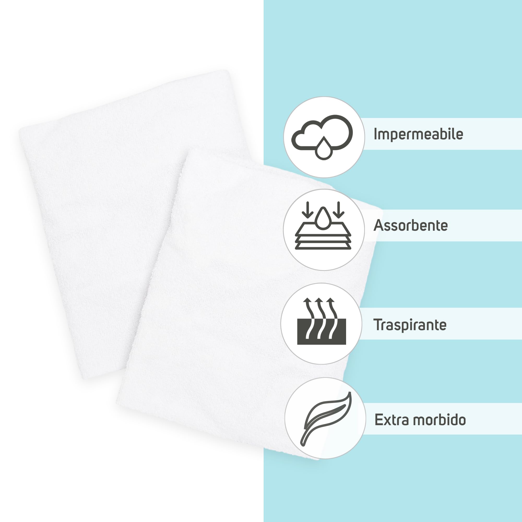 Coprimaterasso Regolabile Impermeabile 50x80 cm Bianco, 2 Pezzi