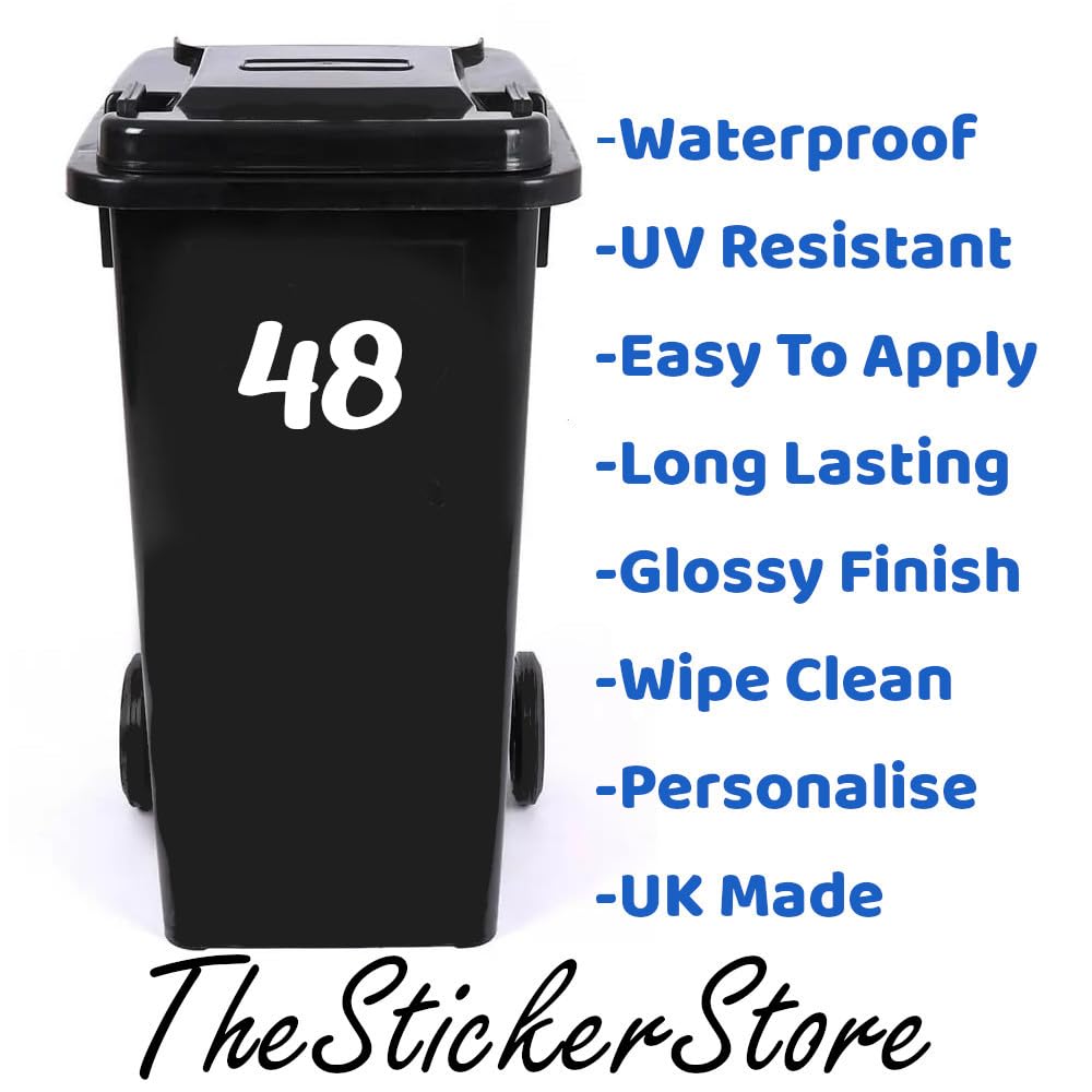 Pack of 4 House Number Wheelie Bin Stickers - Waterproof Decals - Easy-to-Apply - Recycling Boxes - Party Decorations (48) - Image 2