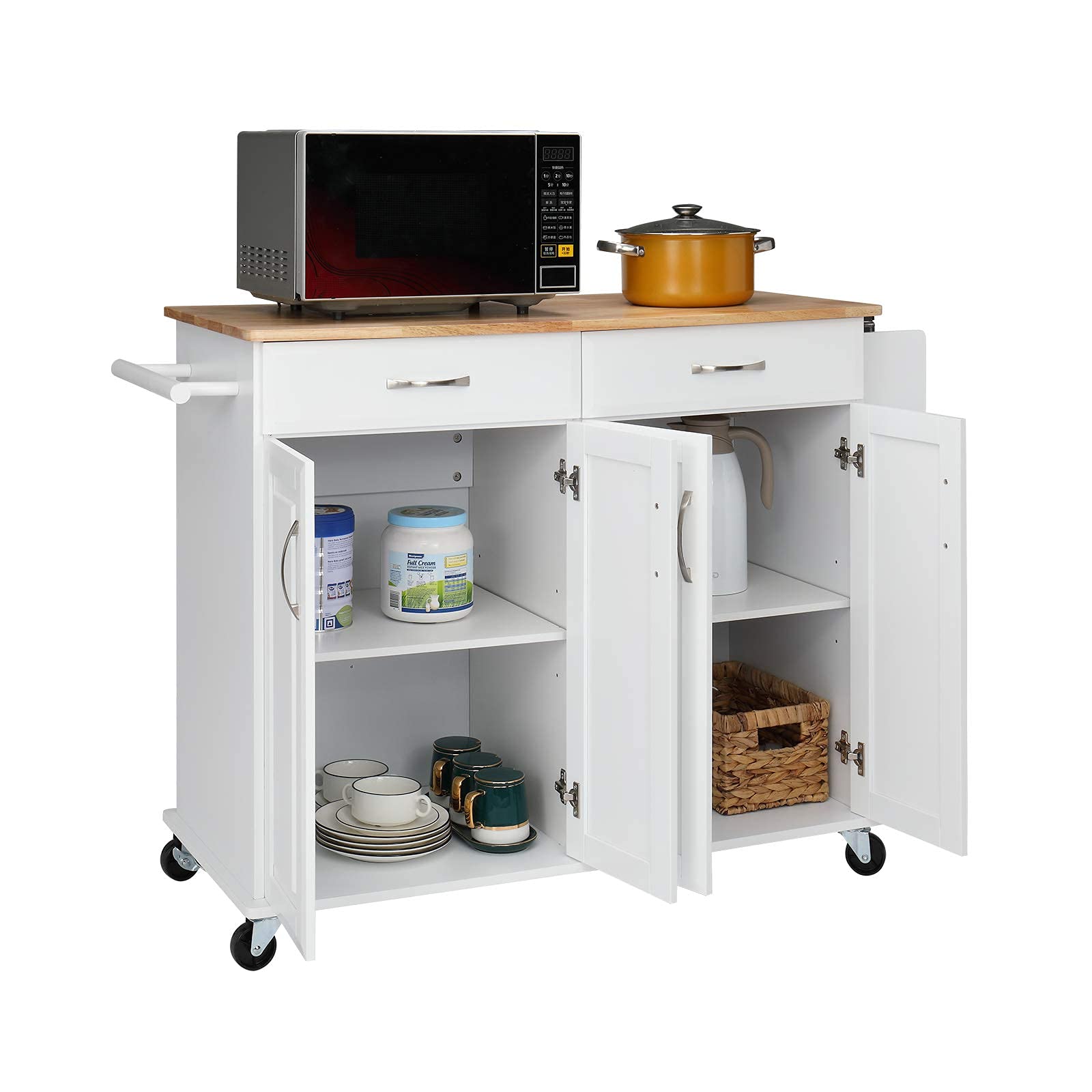 VINGLI Kitchen Island on Wheels Rolling Kitchen Buffet Coffee