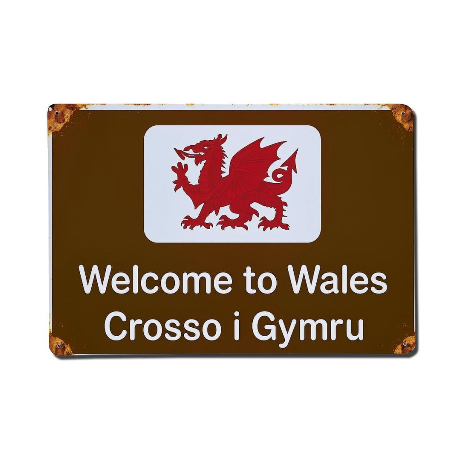 Welsh Dragon Flag Sign Welcome Tin Sign Metal Poster Vintage Metal Signs for Home Man Cave Bar Cafe Kitchen laundry room Wall Decorations Gift 8x12Inch
