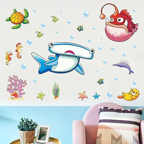 Zottel Ocean Wall Stickers Cartoon Animal Wall Decals Removable Ocean Whale Shark Sea Turtle Seahorse Wall Stickers Decor Nursery Baby Room Kids Bedroom Wardrobe (19.6X27.5 Inches) #TOP3