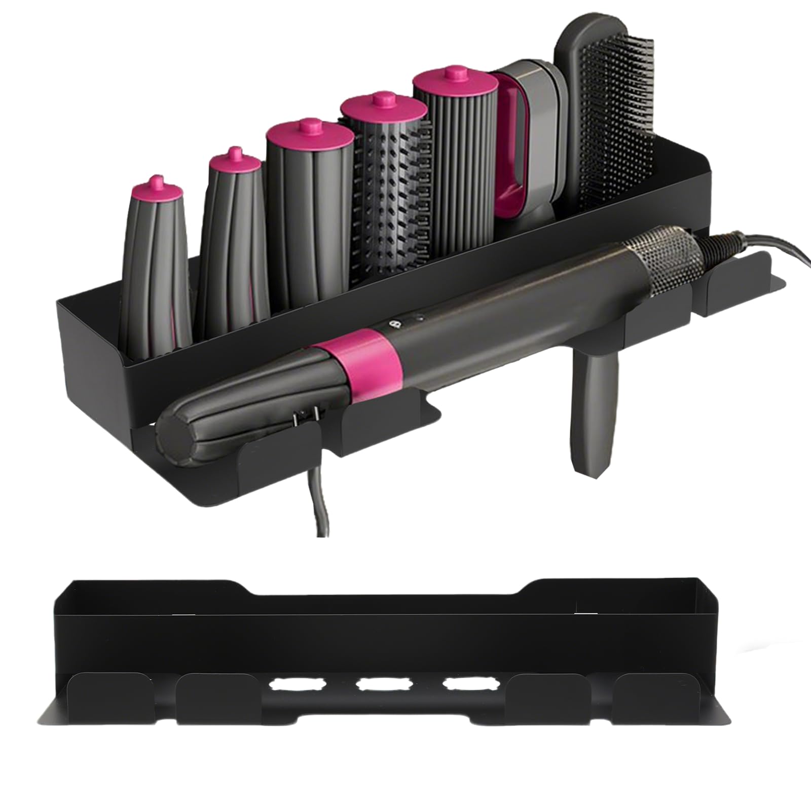 Petyoung Supporto per Asciugacapelli a Parete Senza Foratura, Supporto per Asciugacapelli in Acciaio Inox Nero, Supporto per Piastre per Capelli per Organizzatore Casa e Bagno