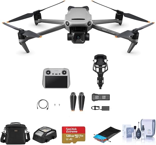 DJI Mavic 3 - Dron clásico con controlador RC con tarjeta microSD de 128 GB, bolsa de hombro, luz anticolisión, almohadilla de aterrizaje, kit de