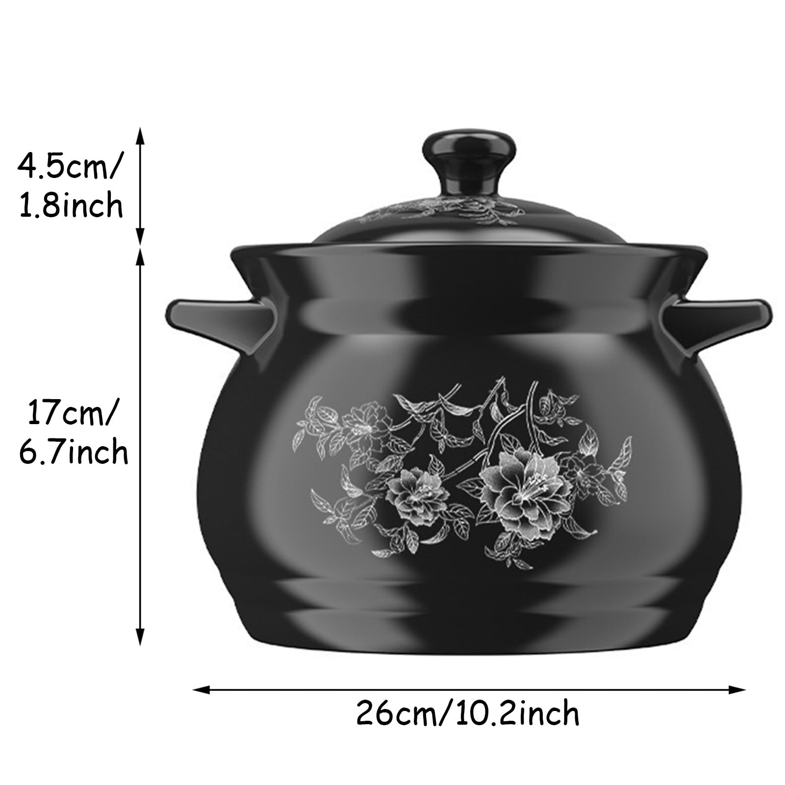 Olla de cerámica para guisos, Cacerolas negras con tapa, estofado for olla de barro resistente al calor(5.5L/5Quarts)