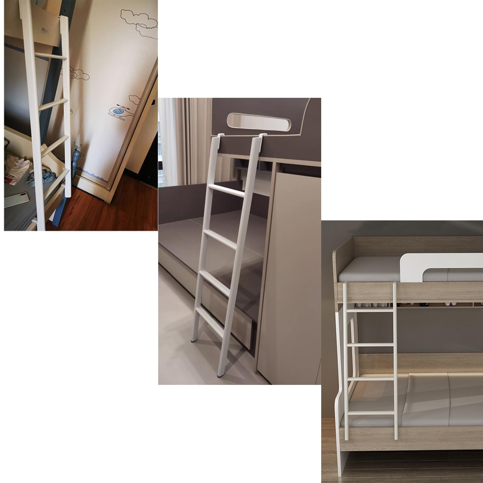 Anlegeleiter 4 Sprossen Metall Hochbettleiter Weiß Hochbett Leiter Zum Einhängen Ladder für Etagenbett(130cm/51in)