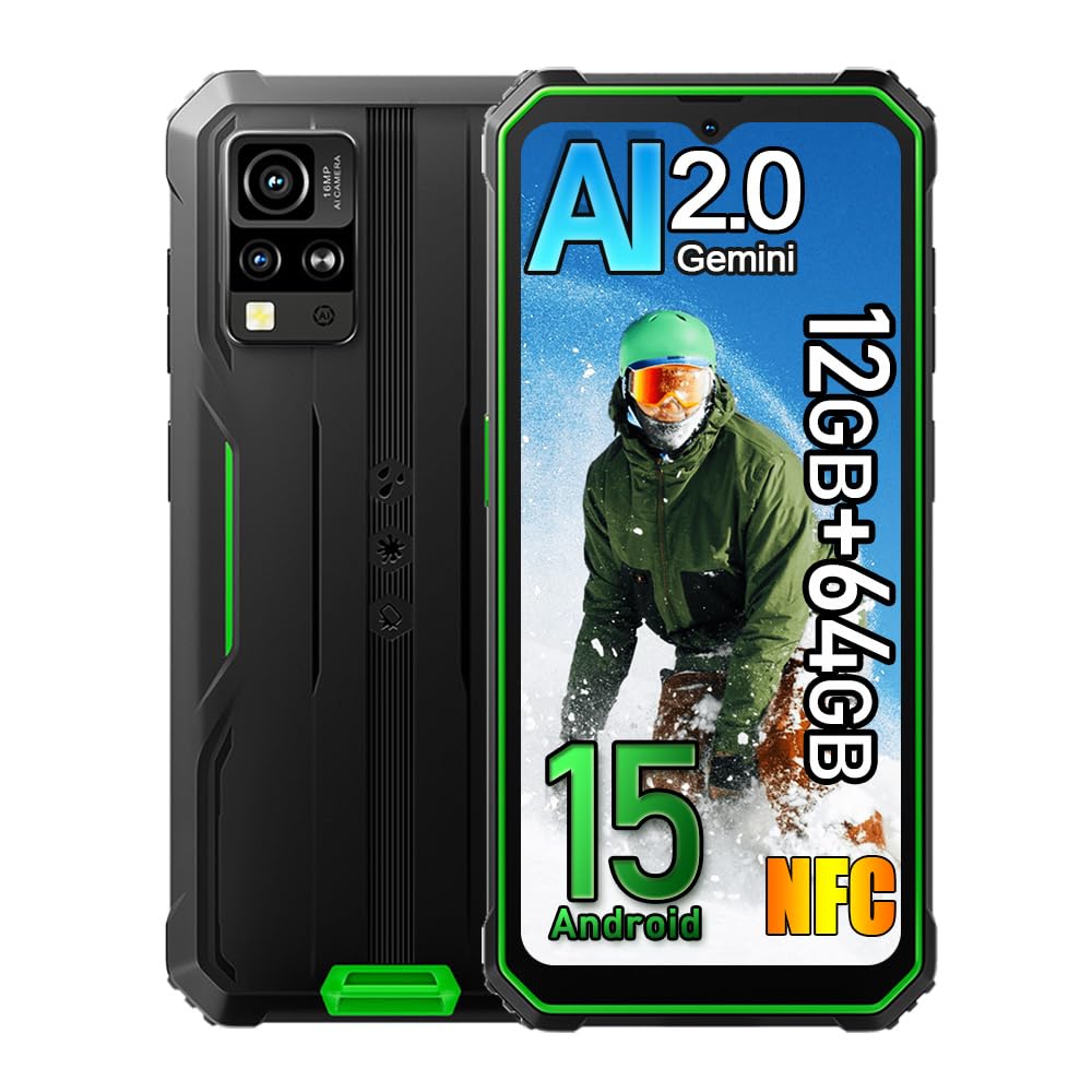 Blackview BV4800SE Android 15 Outdoor Handy 2025, 12GB+64GB/2TB Baustellenhandy, 6.56" HD+ Outdoor Smartphone NFC, 16MP AI Kamera, 5100mAh, IP68 Wasserdicht, Dual SIM 4G,OTG,GPS,Gemini AI,Grün
