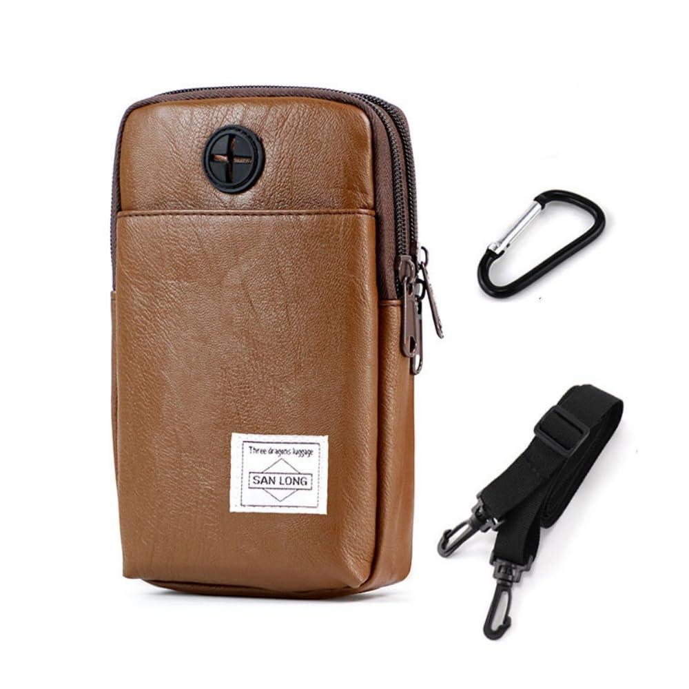 Leather Cell Phone Holster with Shoulder Strap, Phone Holster Crossbody Bag, Travel Waist Pouch Purse Fits for iPhone Case Holder? Mobile Phone Wallet Clip That can be Carried Anywhere (Three Brown)