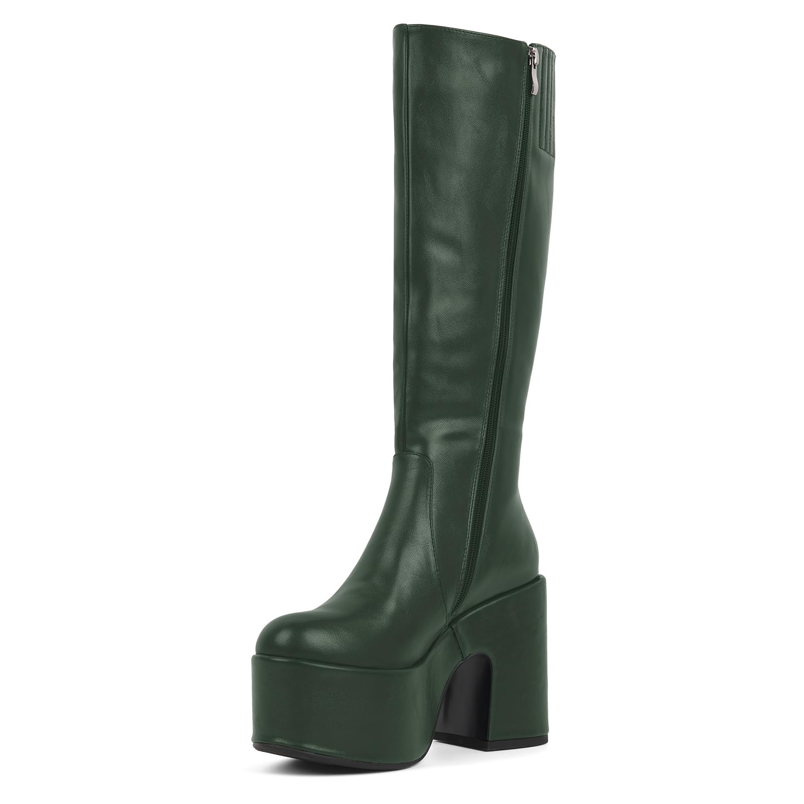 LISHAN Womens Retro 70S Gogo Boot Platform Under the Knee High Boots Side Zipper High Heels