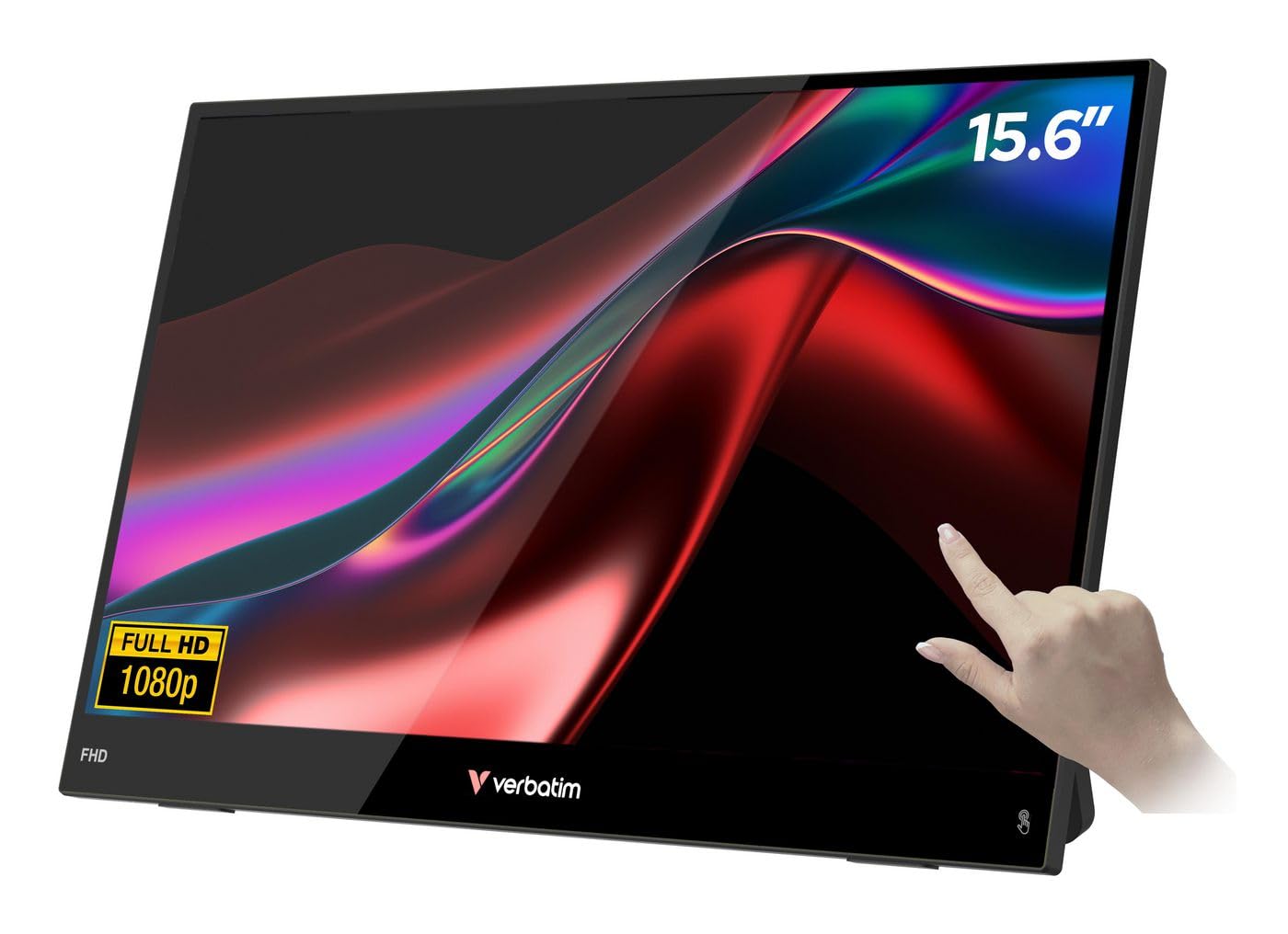 Verbatim Przenośny przenośny ekran dotykowy Full HD 15,6" z tworzywa sztucznego do laptopa, tabletu, smartfona, PS5 lub Nintendo Switch z portem USB-A, USB-C i HDMI, czarny