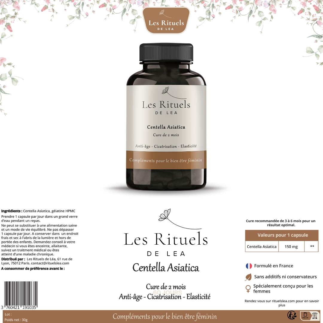 Centella Asiatica – Complément Alimentaire Naturel – Soin des Peaux Sensibles, Cicatrices & Vergetures – 60 Gélules Végétales