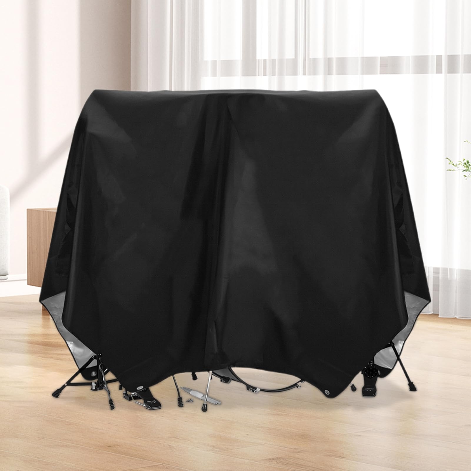 Dust Cover for Drums, Protective Drum Set Cover, Solid Fixed Design, Windproof Protection for Drums Keyboard Piano Violin Guitar, 108.27x78.74 Inches, Black Color, 1 Piece