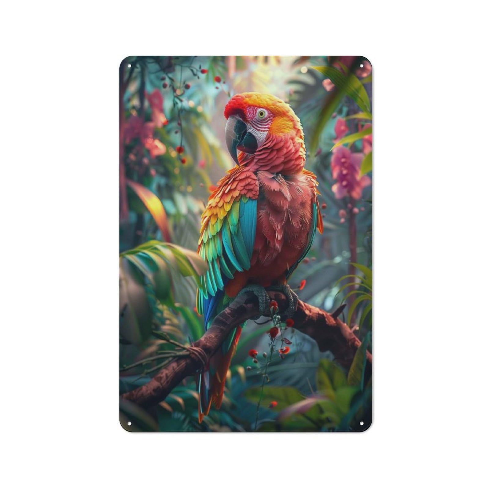Junmoney Colorful Jungle Parrot Retro Metal Plaque 30X20cm For Garage Or Workshop, Housewarming Wall Decor For People Furnishing Garage And Workshop