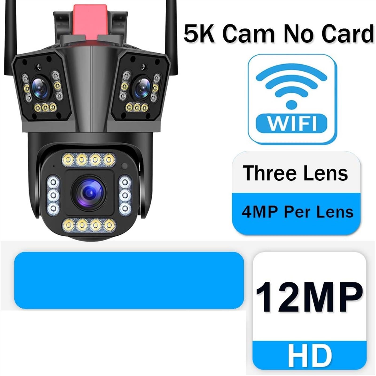 Telecamera di sicurezza, Telecamera IP 5K 12MP HD Zoom 10X PTZ a tre obiettivi di sicurezza for rilevamento del movimento grandangolare esterna Video sorveglianza(5K Camera No Card)