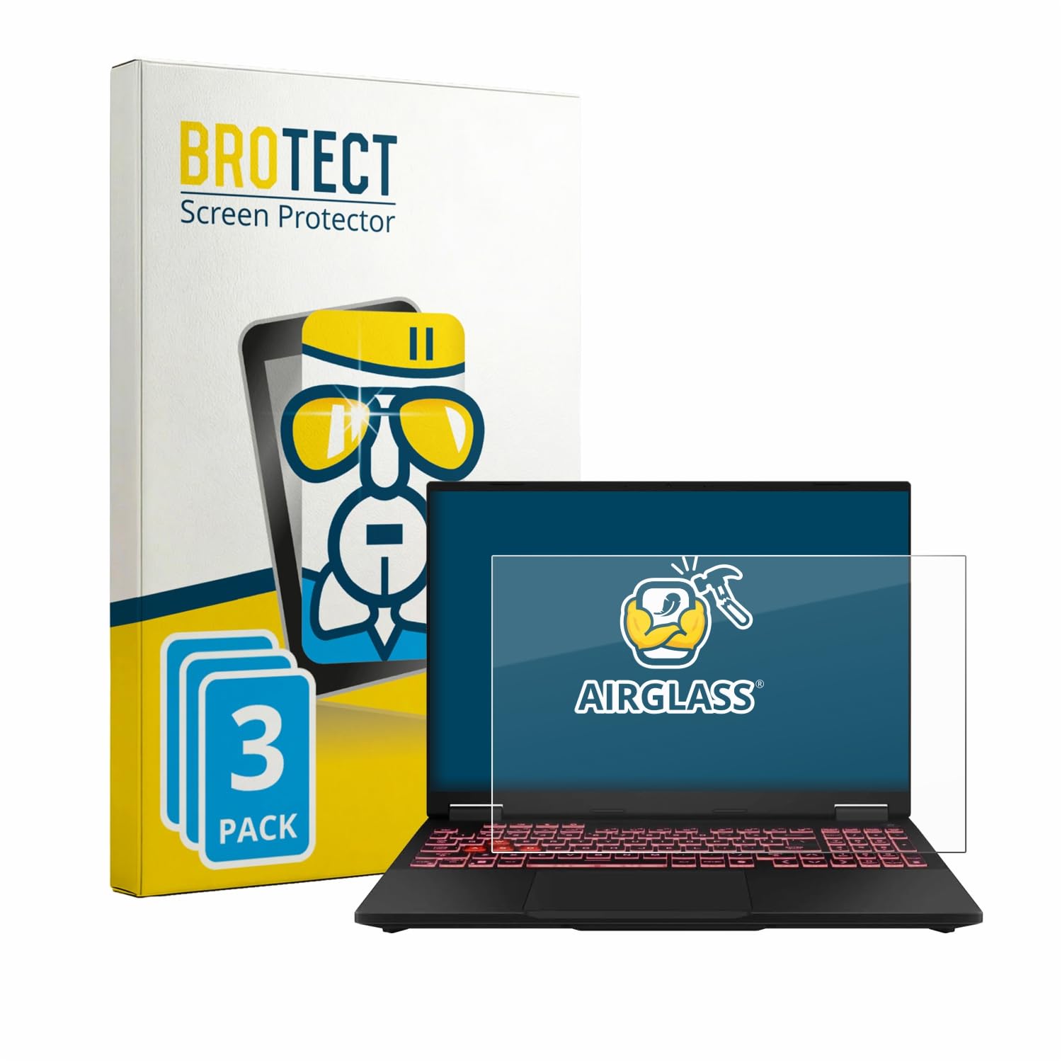 BROTECT 3 Unidades Lámina Cristales para ASUS TUF Gaming F16 FX608 | Transparente Protección Pantalla Made in Germany, Dureza 9H Anti-Arañazos Protector Cristal