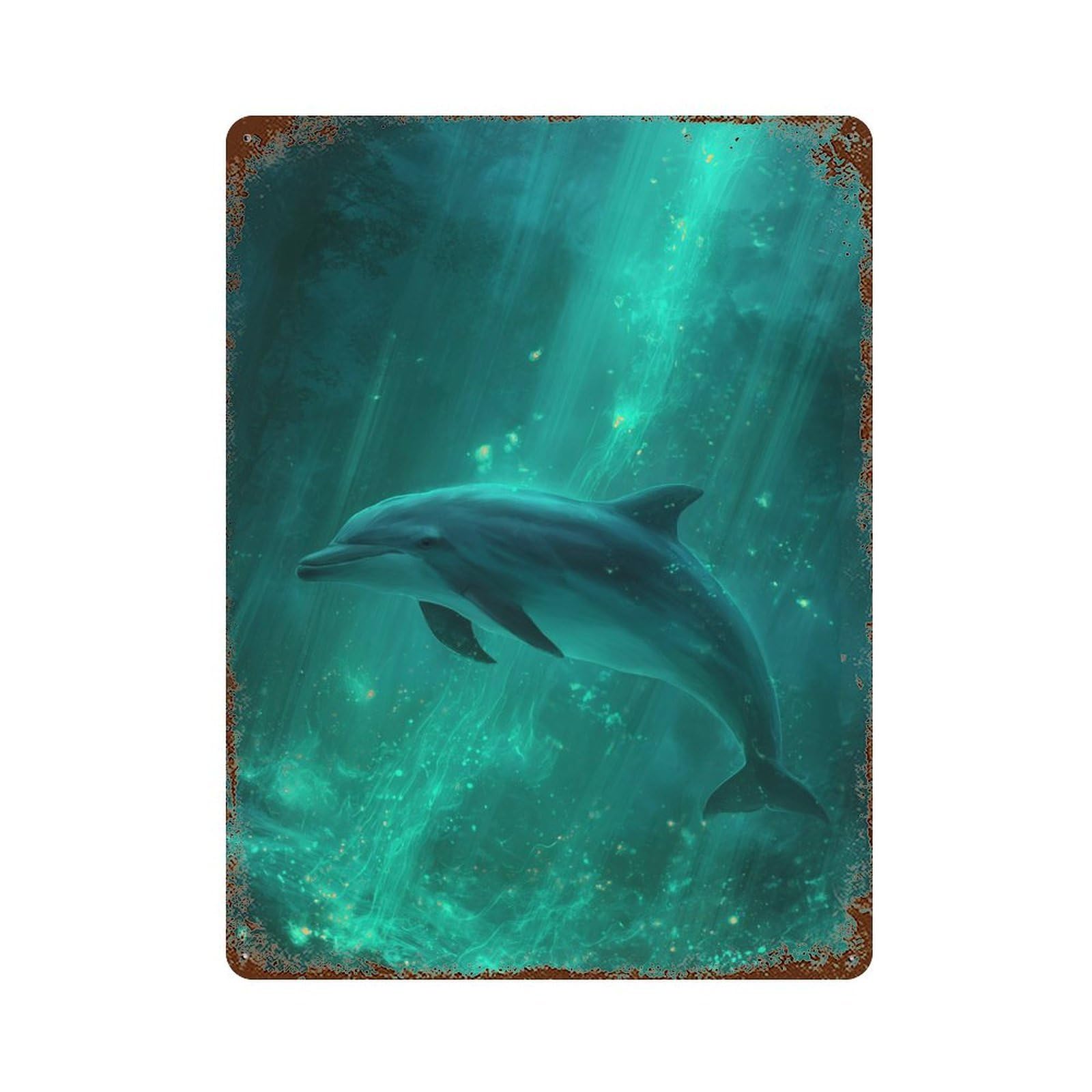 Rusty Metal Tin Sign Oceanic Wonder Dolphin Dive 15.7"x11.8", Rustic Home Decor for Shed, Workshop And Garage Wall Decor