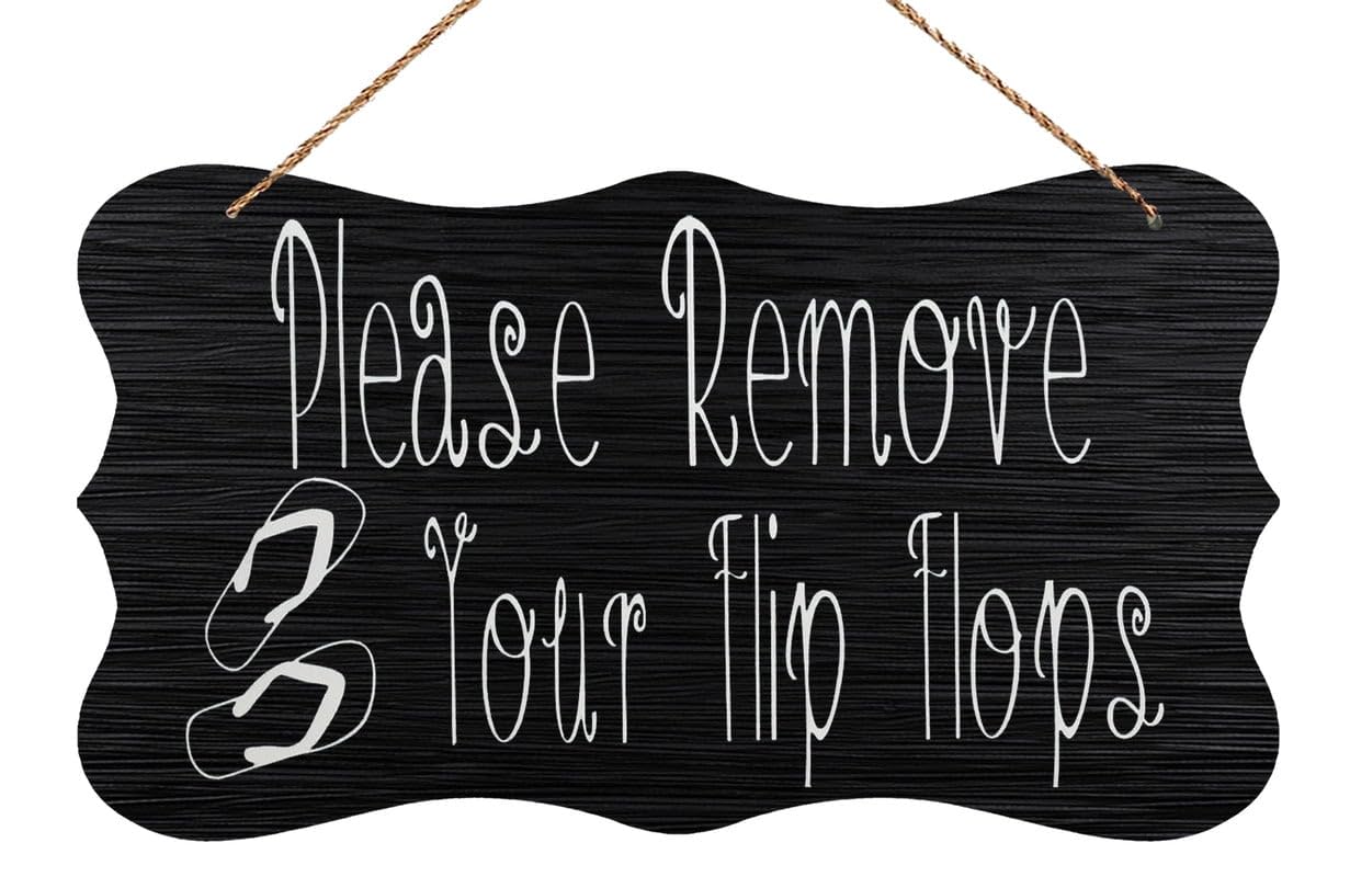 Hanging Wood Sign Please Remove Your Flip Flops - Welcome Wall Art | Rustic Vintage Bedroom/Living Room/Garden/Cafe Decor | 6X12 Inch