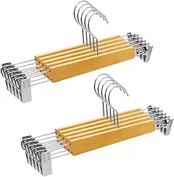 Cabides de Madeira com Presilha Premium, Kit com 10 Unidades, 33 cm, Envernizado, para Calças e Vestidos