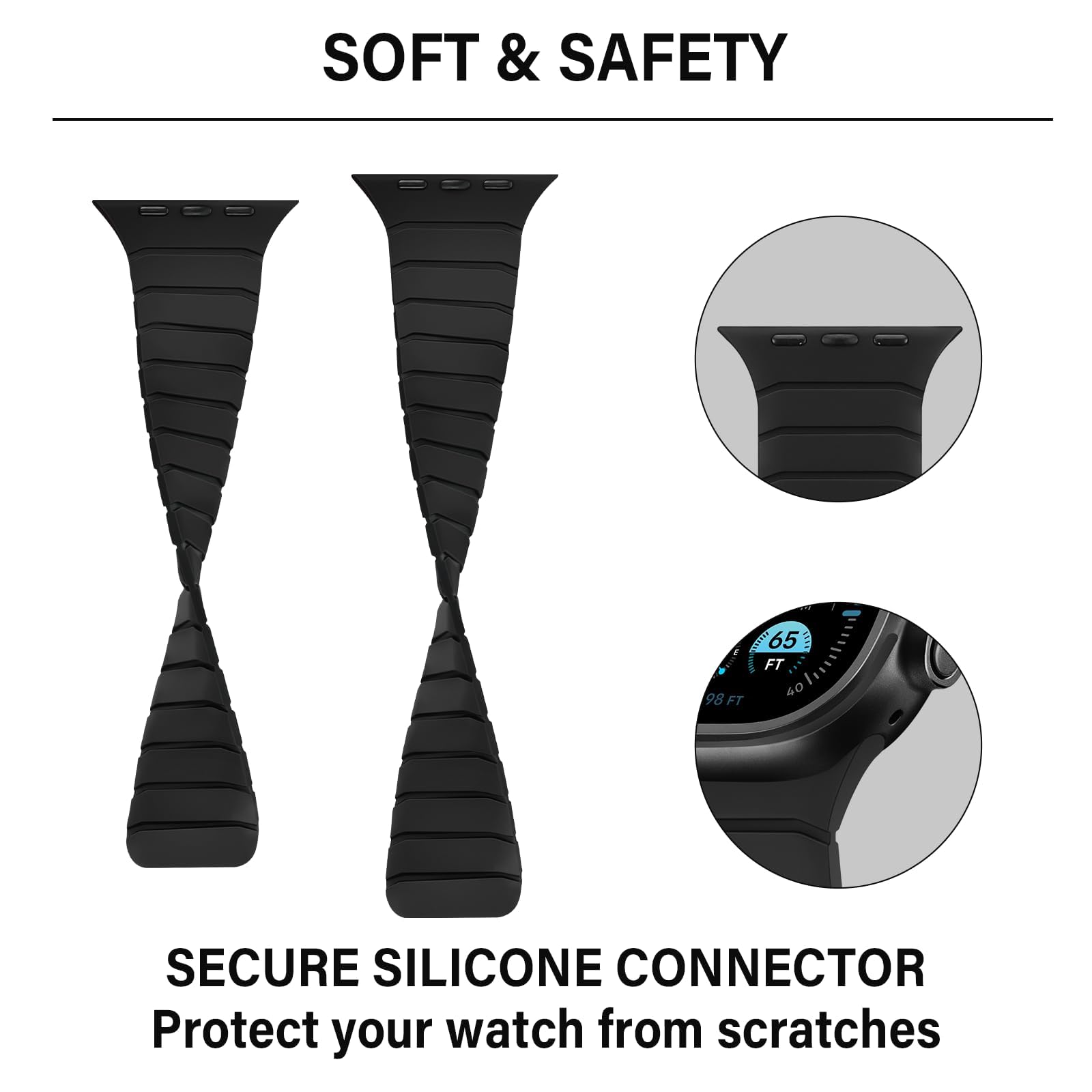 Bracelet Magnétique en Silicone Souple Compatible avec Apple Watch 49mm 46mm 45mm 44mm 42mm, Bande Sport conception pour Ultra 3 2 1 SE Series 11 10 9 8 7 6 5 4 3, Noir