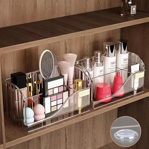 SLHEQING Make up Organizer mit 4 Fächern, 2 Stück Kosmetik Aufbewahrungsbox für Schminktisch Badezimmerschrank, Schminktisch Organizer für Pinsel, Lippenstift und Skincare