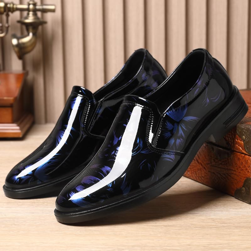 Men's Dress Shoes Slip On Round Toe Size 38-47 Patent Leather Floral Oxford Shoes Anti-Slip Low Top Wedding/Interview/Commute2