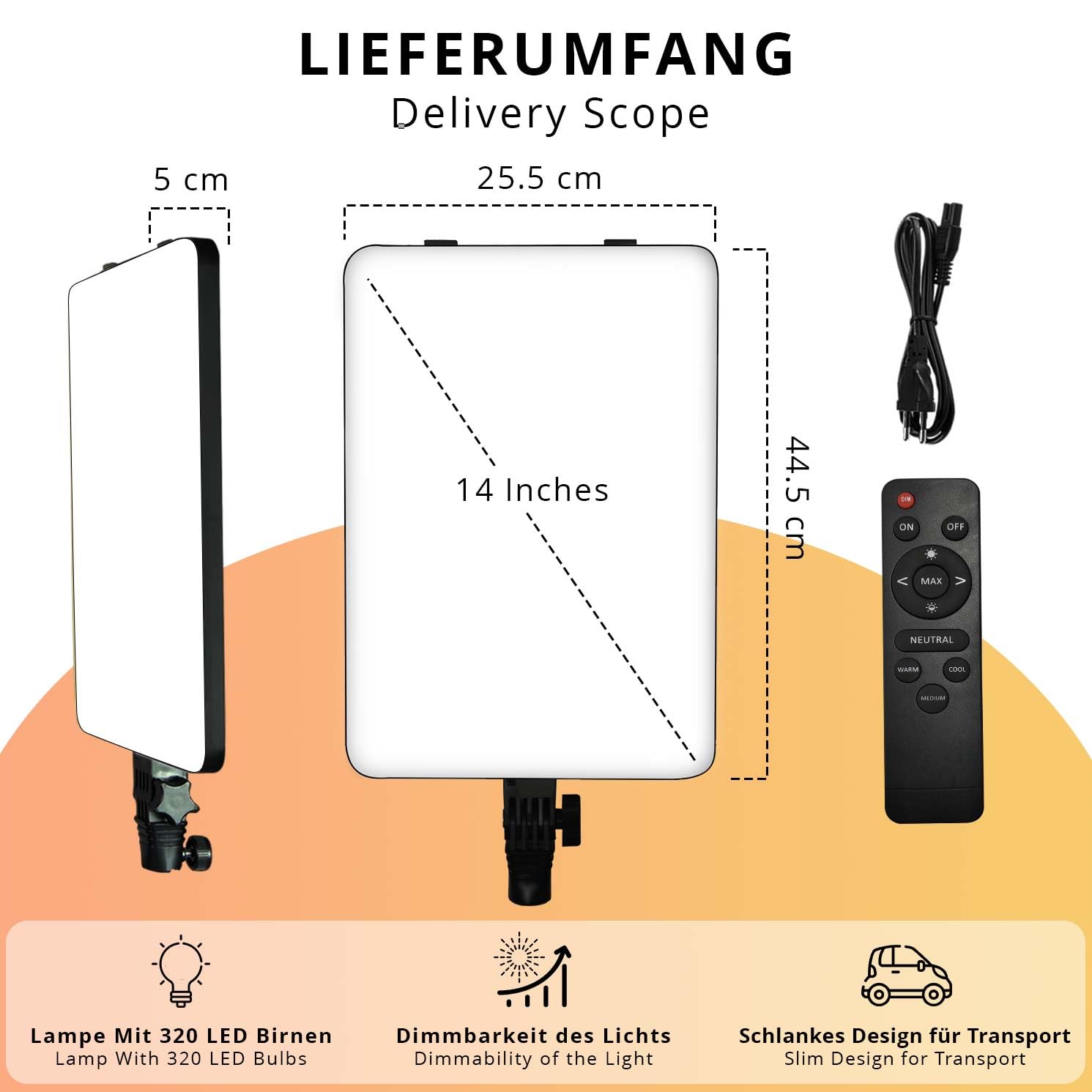 Lampada a pannello LED da 14 pollici senza treppiede, luce da studio, treppiede in alluminio diffuso, per video, trucco, fotografia, TikTok