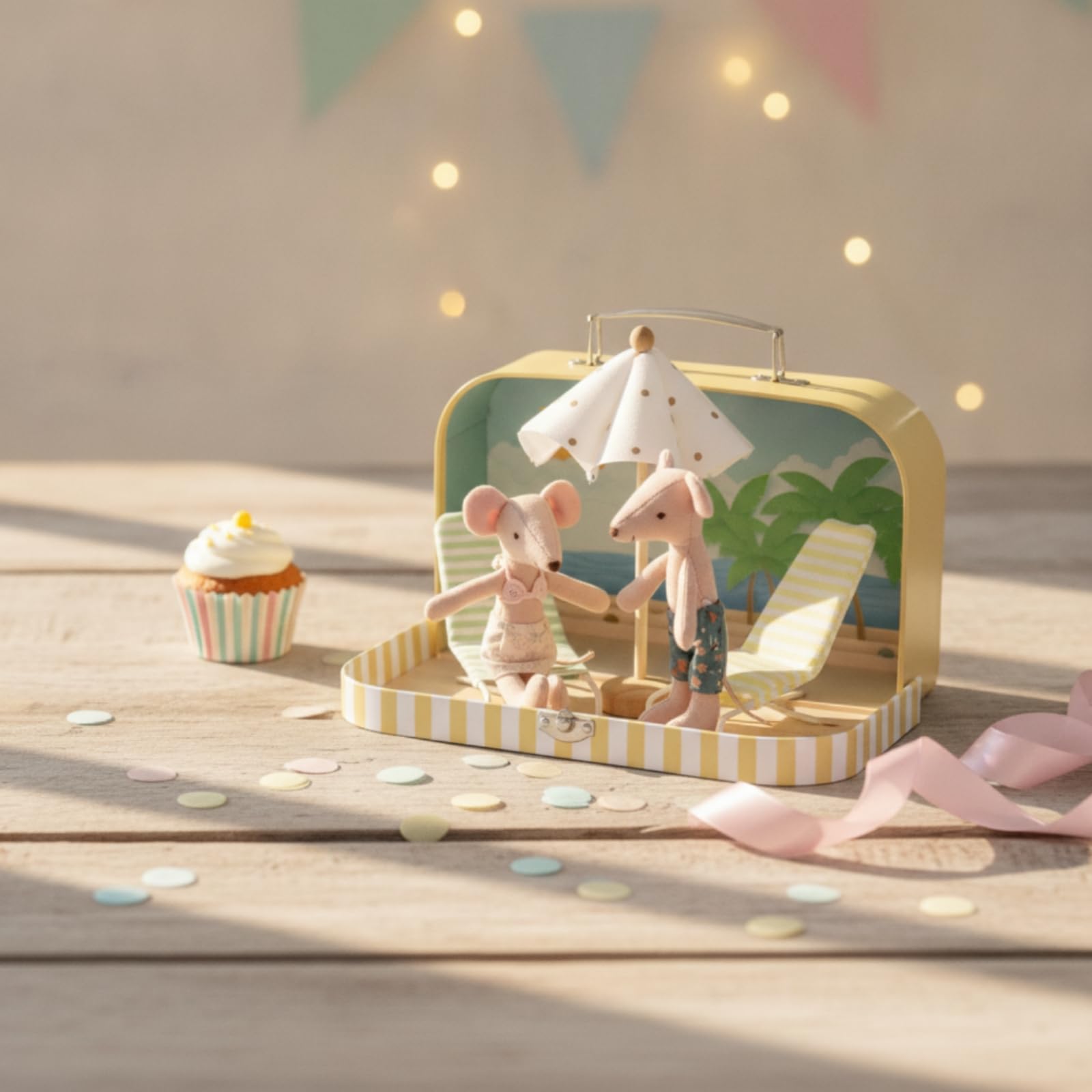 Miniatur-Koffer Küstennah Miniatur-Strandszene Sommerlich Miniaturset mit Strandstuhl für Sammler, Bücherregal