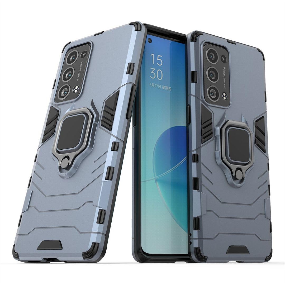 Case for Oppo Reno 6 5G, Ring Kickstand Hybrid 2 in 1 [PC & Silicone