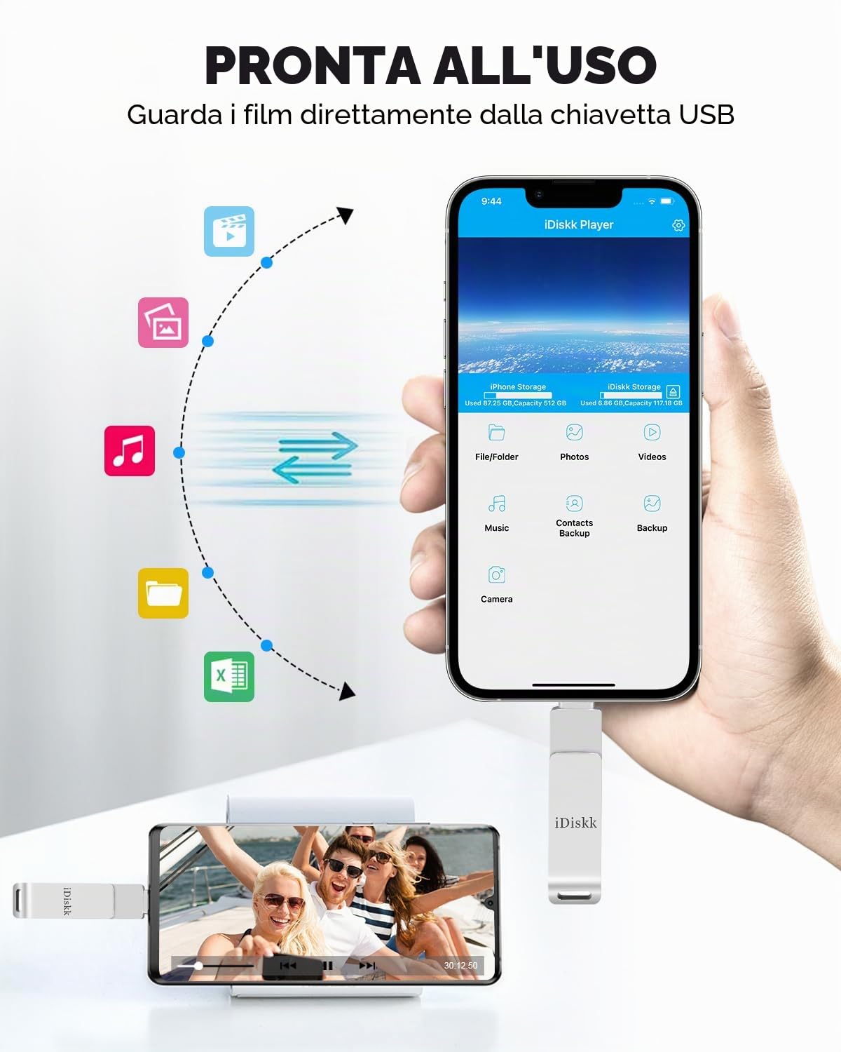 iDiskk 128GB Chiavetta lightning USB per iPhone Chiave fotografica certificata MFi per iPad, pendrive esterna memoria di backup Mac e PC
