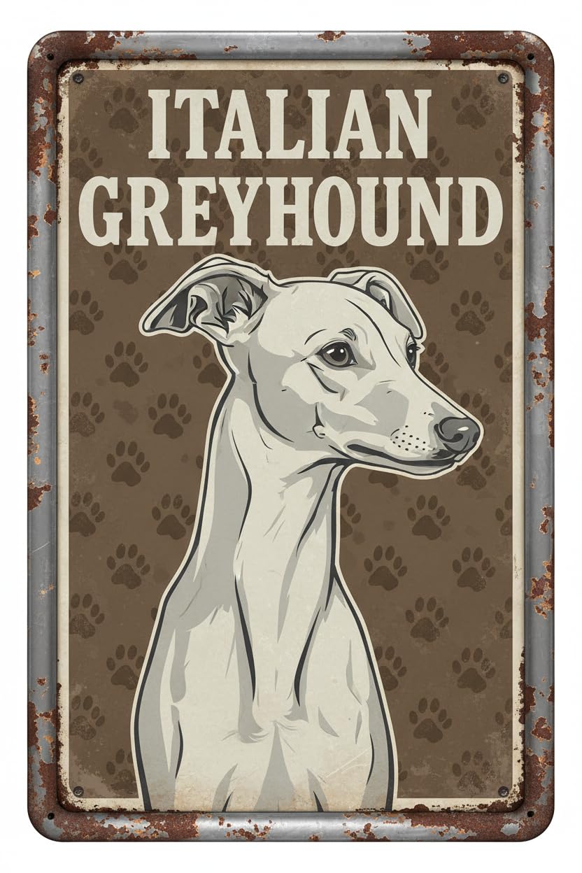 Dogs Italian Greyhound Metal Sign Tin Poster Decor Bar Wall Art Painting Decor For Kit Home Decoration Vintage Nostalgic Mural Dimensions 8x12 INCH Signs Aluminum Plates Printed