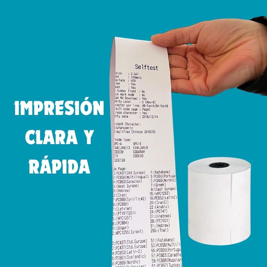 Rollo de Papel Térmico 80x80 mm | Caja de 50 Unidades | Papel Térmico para Impresora TPV, Registradora y Tickets de calidad Sin BPA y con Canuto de Cartón | Ideal para Hostelería y Comercio